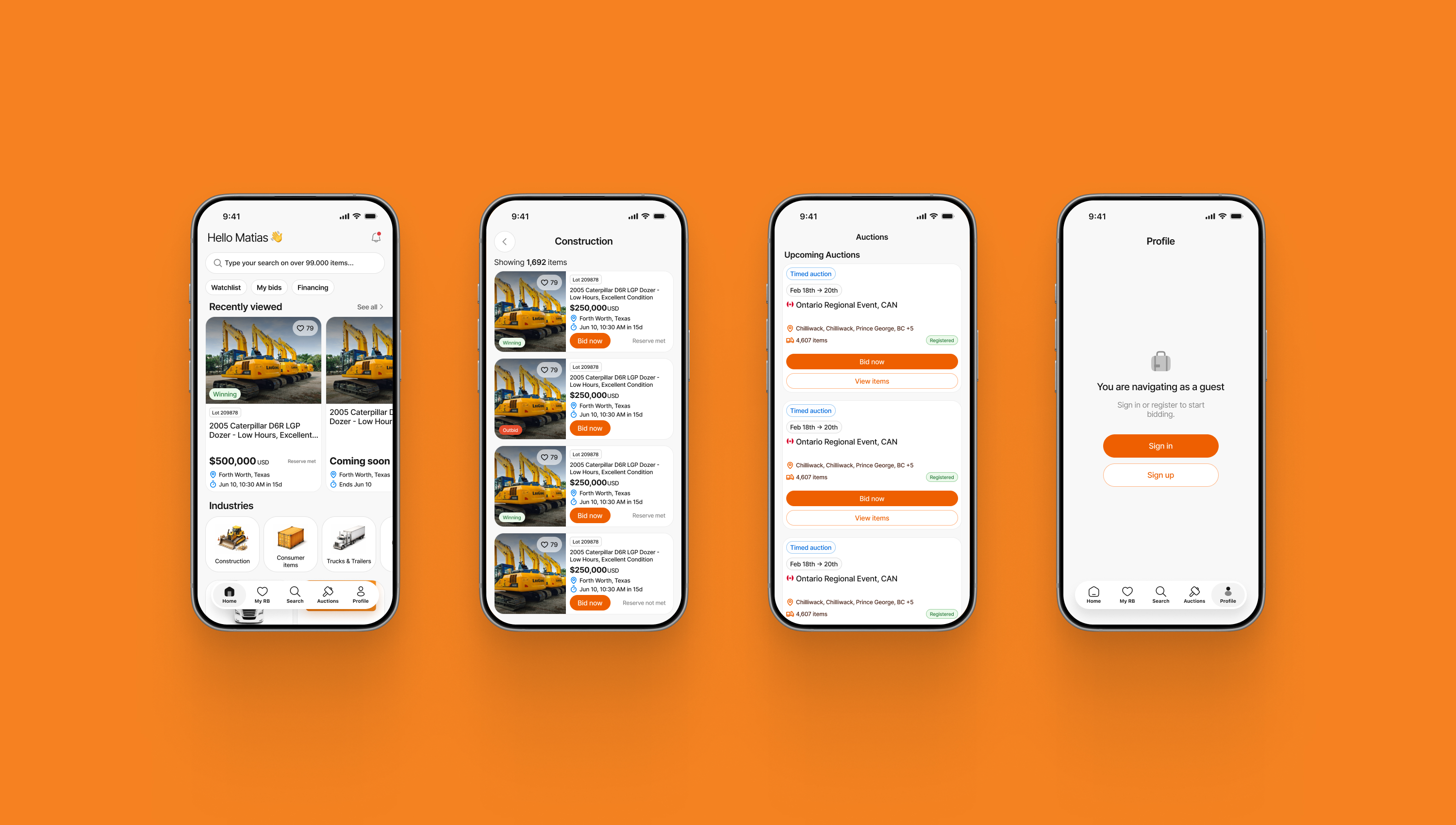Ritchie Bros. mobile app home screen